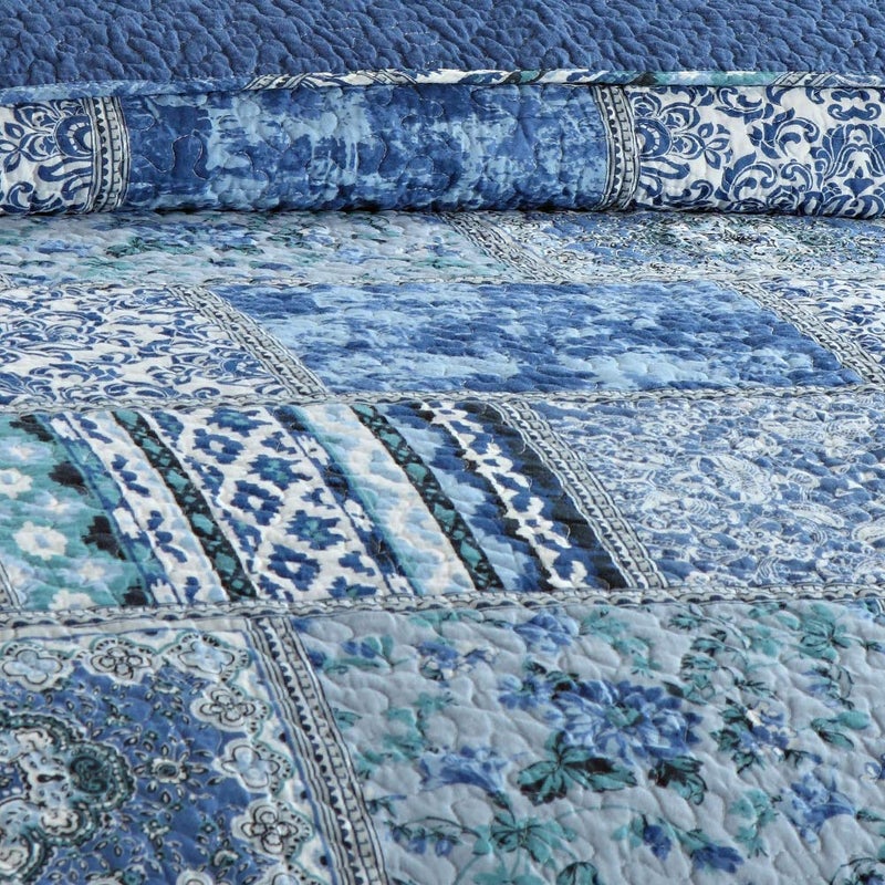 NEWLAKE Quilted Throw Blanket for Bed Couch Sofa, Blue Classic Bohemian, 60X78 Inch - Image 3